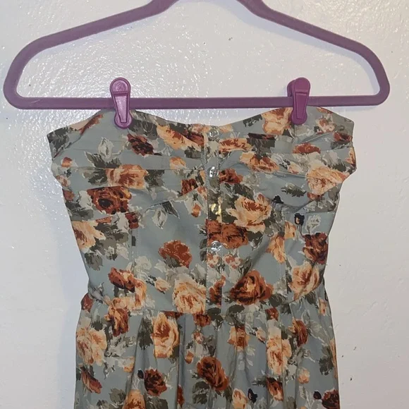 Small strapless mini dress fall colors yellow rust blue satin corset - Picture 2 of 5